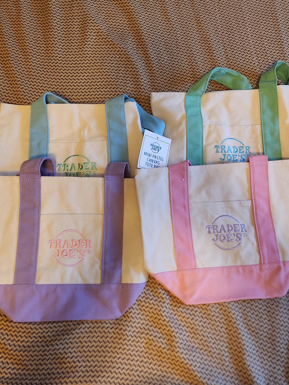 Trader Joe's Mini Pastel Canvas Tote Bag - Pink, Lavender, Blue and Green